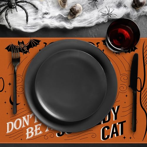 4Pcs Halloween Placemats Pumpkin Bat Black Cat Skeleton Table Mat Vintage Decorative Place Mats for Party Table Setting Decor (4 Count)
