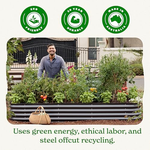 5-in-1 Modular Galvanized Raised Garden Bed Kit, 30" Short Metal Planter Box, Durable Aluzinc Steel Raised Garden Bed Outdoor for Vegetables, Herbs, Flowers & Fruits - Round Light Clay