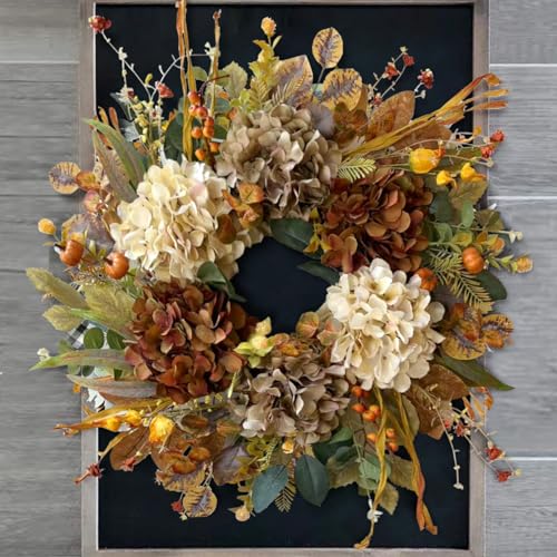24 Inch Fall Wreaths for Front Door with Hydrangea