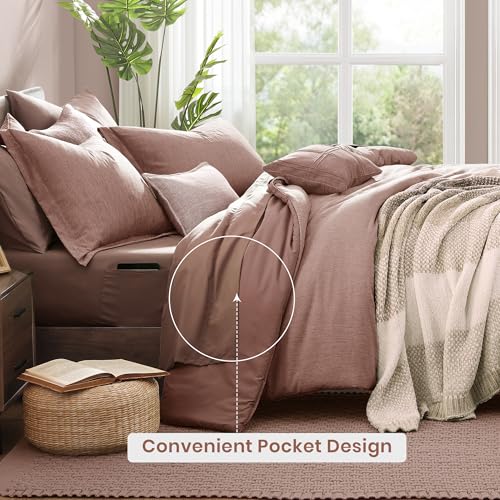 King Comforter Set 7 Pieces Dusty Pink Cationic Dyeing Bed in a Bag