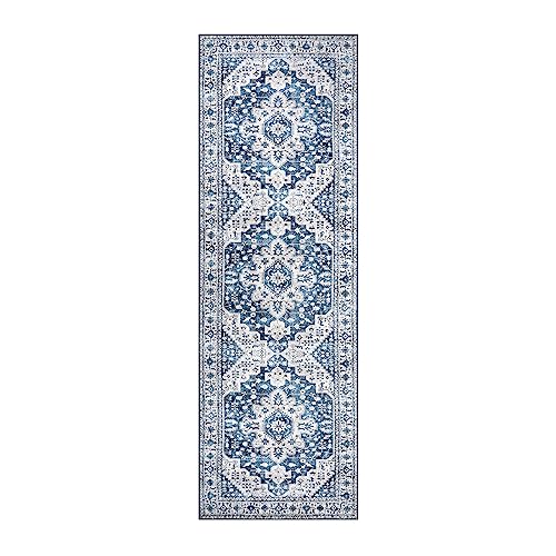 Blue Vintage Floral Medallion Runner Rug