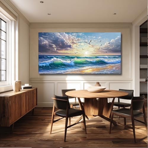 Canvas Wall Art Living Room Seaside Landscape Painting 24"X48"