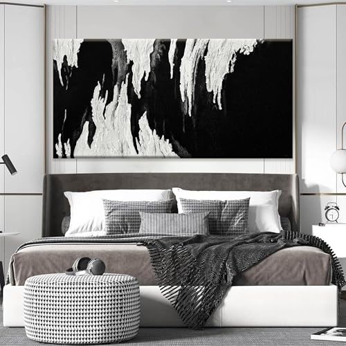 Large Abstract Black And White Canvas Wall Art For Living Room 29 x 58 In