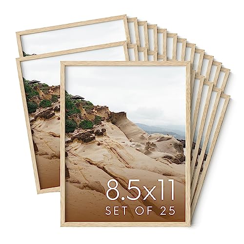 8.5x11 Natural Oak Wood Picture Frames Set of 25