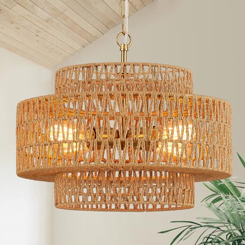 17.8" Gold Rattan Chandelier (4 Count)
