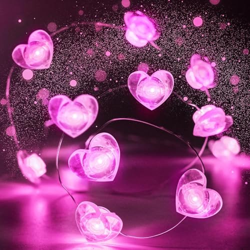 Pink Heart Fairy Lights Battery Operated 10FT 30LED Valentines String Light