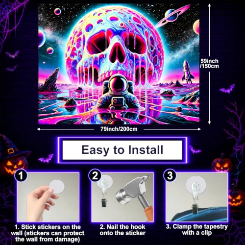 Blacklight Tapestry Galaxy Astronaut UV Wall Art 78 x 59 Inch