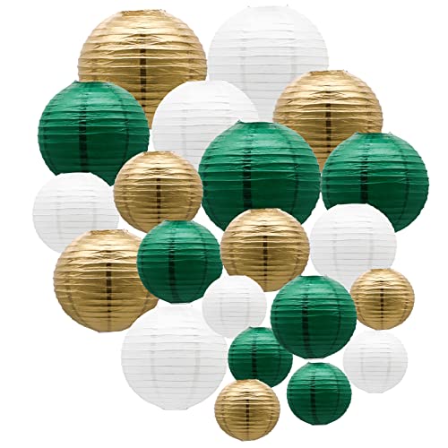 21 Pack Green Gold Paper Lanterns Party Decorations (21 Count)