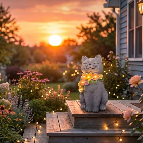 Solar Cat Garden Statue for Outdoor Decor