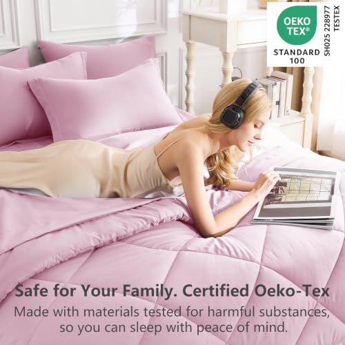 King Comforter Set 102"x90" Light Pink