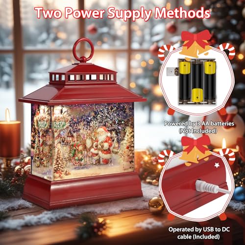 Christmas Snow Globe Lantern Water Glittering Lantern with 8 Songs & 6H Timer Romote Control Christmas Snow Globes USB & Battery Operated for Christmas Festival Decorations Gifts