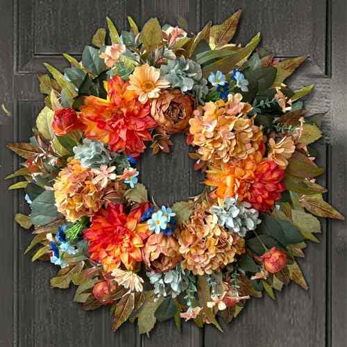 24 Inch Fall Hydrangea Peony Wreath Front Door Wreath