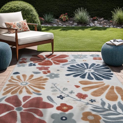 Outdoor Rug 6x9 Modern Floral Tropical Area Rugs for Outdoor and Indoor Patio Easy to Clean Non Shedding Living Room Porch Garden Washable Outside Carpet (58.5 Sq Ft)