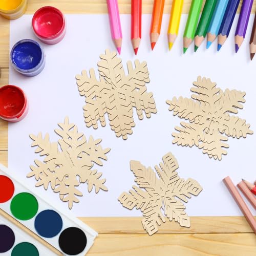 DIY 3D Snowflake Wood Crafts to Paint (24 Count)