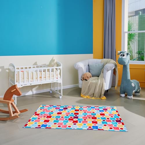 Machine Washable Polka Dot Rug for Kids Area