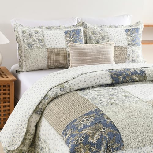Quilt Set King Size Reversible Country Farmhouse Floral Real Patchwork Quilted Bedspread 3