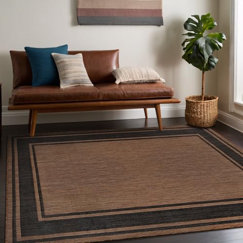 Outdoor Rug 5x7 Modern Bordered Area Rugs for Indoor and Outdoor Patio Deck Porch Garden Waterproof Weather Sun Resistant Washable Outside Carpet (35 Sq Ft)
