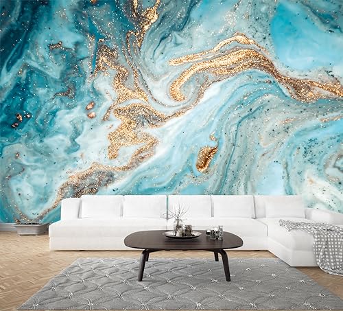Green and Gold Marble Abstract Wallpaper Mural for Bedroom
