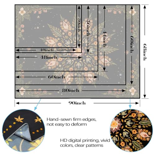 Boho Floral Mandala Tapestry for Bedroom Aesthetic Vintage Bohemian Flower Wall Tapestry Black Green Hippie Indian Large Tapestries Wall Hanging for Living Room Dorm Decor 80 x 60 Inch