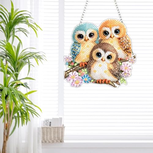DIY 3 Cute Owls Diamond Painting Hanging Ornament