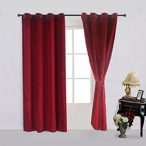 Set of 2 Classic Blackout Velvet Curtains Panels Home Theater Grommet Drapes Eyelet 52Wx84L (2 Count)
