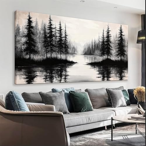 Black Canvas Art Wall Decor Print Modern Landscape Wall Art 20 X 40 In