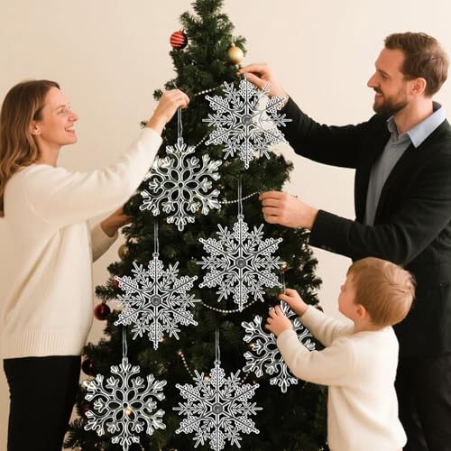 6pcs Large Clear Snowflakes Ornaments 12" Big Plastic Glitter Snowflake for Winter Indoor Outdoor Christmas Tree Window Room Decorations Giant Craft Snowflakes (6 Count)