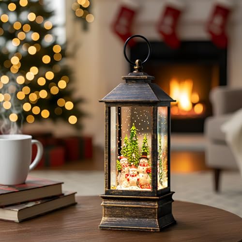 10'' Musical Snow Globe Lantern Lighted Snowman Family Water Lantern Swirling Glittering Home Decoration and Gift