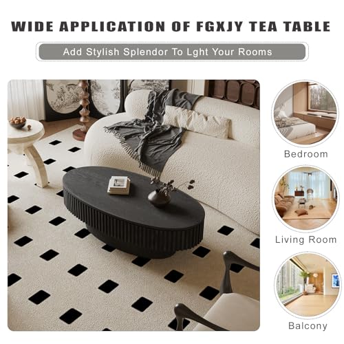 Oval Coffee Table with Storage Modern Coffee Table with Solid Wood Veneered