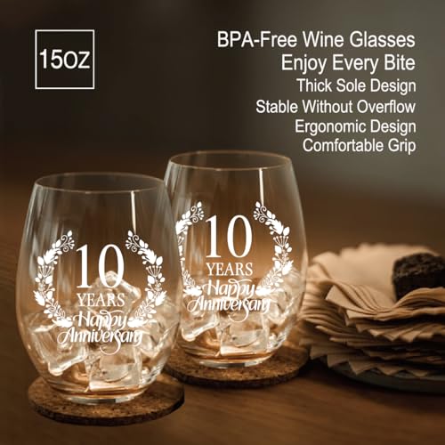 10 Years Happy Anniversary Wine Glass Set of 2