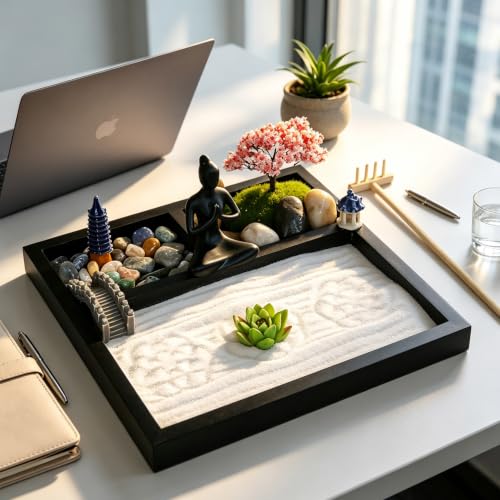 Tabletop Zen Garden Kit Mini Desktop Meditation Sand Tray Sand Garden
