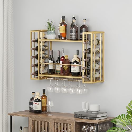 Wall Mounted Wine Rack with Wine Glass Rack