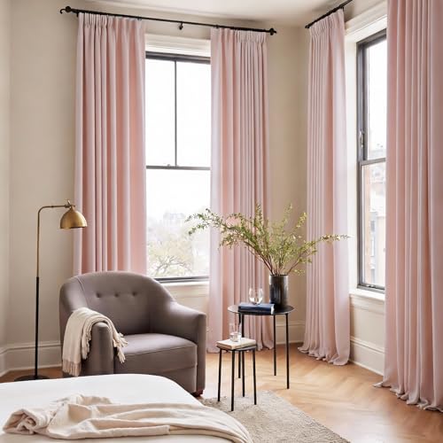 Pink Pinch Pleated Curtains 90 Inches Long for Bedroom (2 Count)