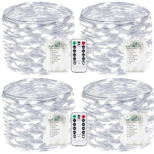 4 Pack Fairy Lights Battery Operated Battery String Light Remote Cool White (4 Count)