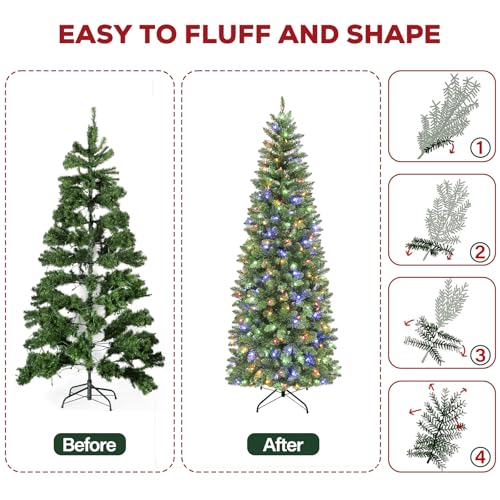 6ft Prelit Pencil Slim Christmas Tree with 200 Color Changing LED Lights