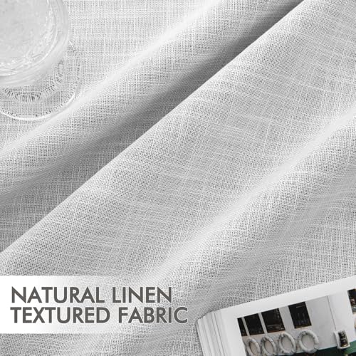 Greyish White 100% Blackout Linen Curtains 102 Inch 2 Panels Set Double Sided No Coating Pinch Pleated Back Tab Floor to Ceiling Black out Thermal Insulated Bedroom Living Room Darkening Drapes