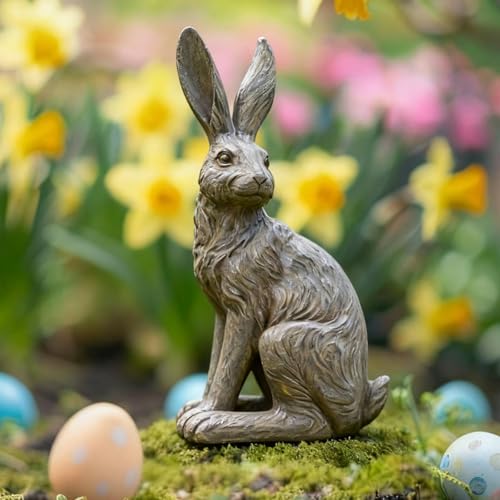 Outdoor Rabbit Garden Statue 12 Inch Grey Bunny Yard Decor