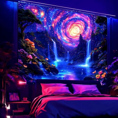 Blacklight Galaxy Waterfall Neon Tapestry