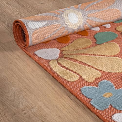 Outdoor Rug 5x7 Modern Floral Tropical Area Rugs for Outdoor and Indoor Patio Easy to Clean Non Shedding Living Room Porch Garden Washable Outside Carpet (35 Sq Ft)
