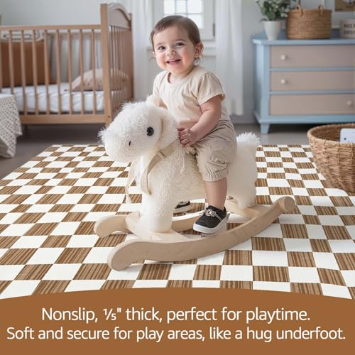 8x10 Area Rug Washable Modern Checkered Rug for Kids Room (80 Sq Ft)