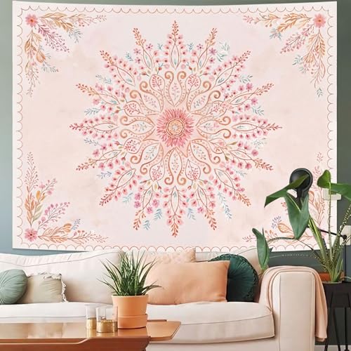 Floral Mandala Tapestry Boho Tapestry for Bedroom Pink Tapestries Wall Hanging Living Room Wall Art and Home Decor 44x60