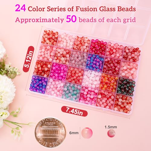 About 1200+ pcs 6mm Glass Beads Red Bracelet Making Kit (1200 Count)