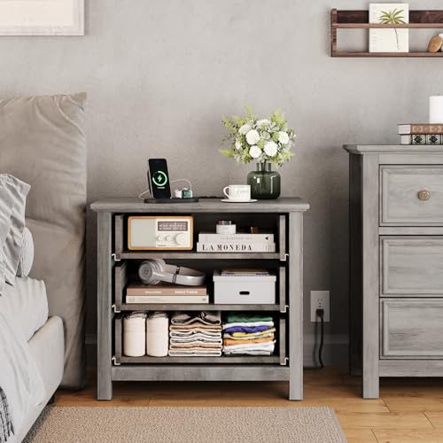 Set of 2 Large Nightstand with Charger Station