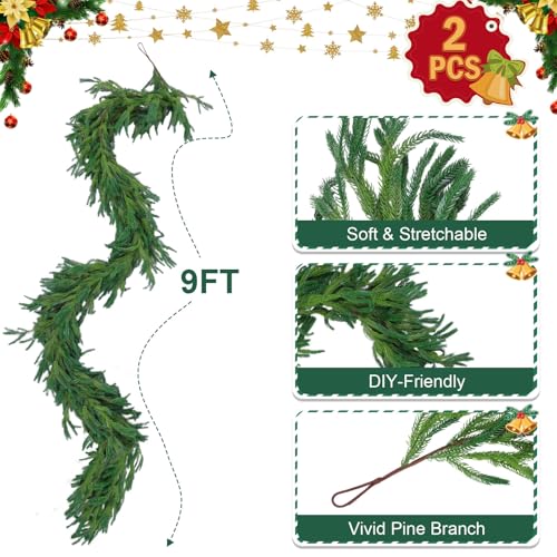2Pcs 6Ft Artificial Norfolk Pine Garlands (2 Count)