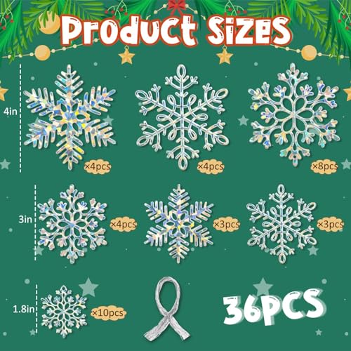 36 Pack Christmas Ornaments Snowflakes Decorations (36 Count)