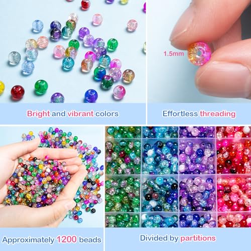 About 144 Colors 1200PCS 6mm Crack Glass Beads Bracelet Making Set (1200 Count)