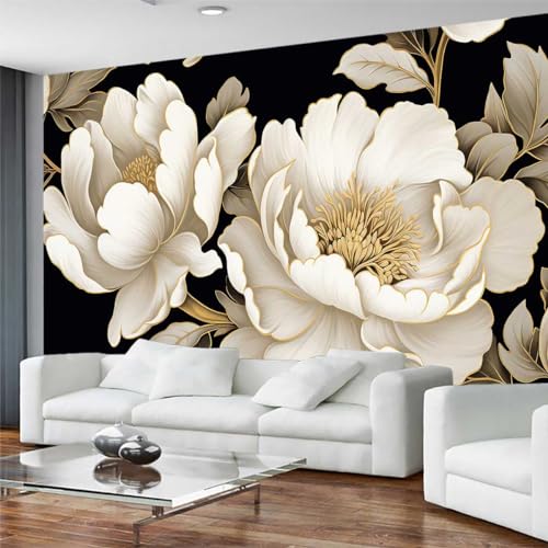 Vintage Peony Buds and Leaves Floral Seamless Pattern Wallpaper for Bedroom