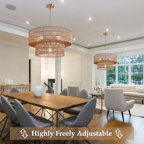 23.62" 6 Light Rattan Farmhouse Chandelier