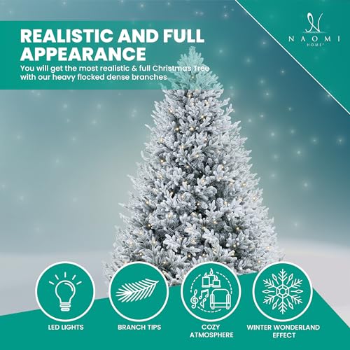 Ginebra 7.5ft Snow Flocked Christmas Tree Prelit with 3266 Branch Tips