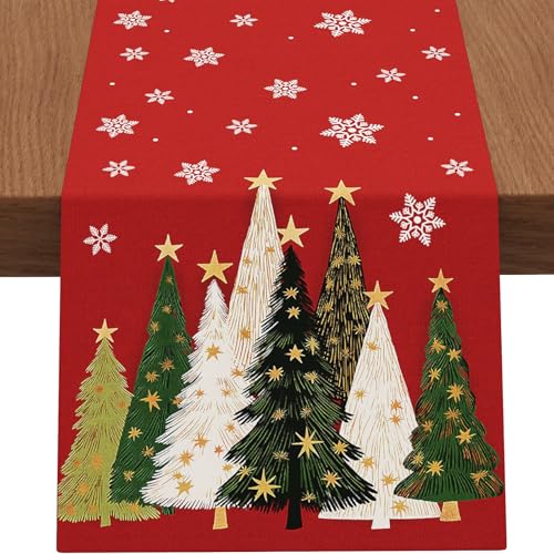 Christmas Table Runner Snowflakes Christmas Tree Home Decorations Red